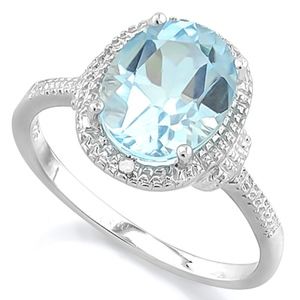 Ring 3.50 Ct Oval Cut Baby Swiss Sky Blue Topaz & 2 Round Cut Diamonds 0.010 Ct